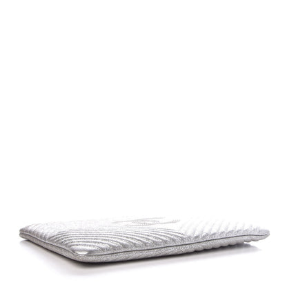 Chanel Metallic Crackled Goatskin Studded Chevron Quilted CC Large Zip Clutch Silver 4 of 8