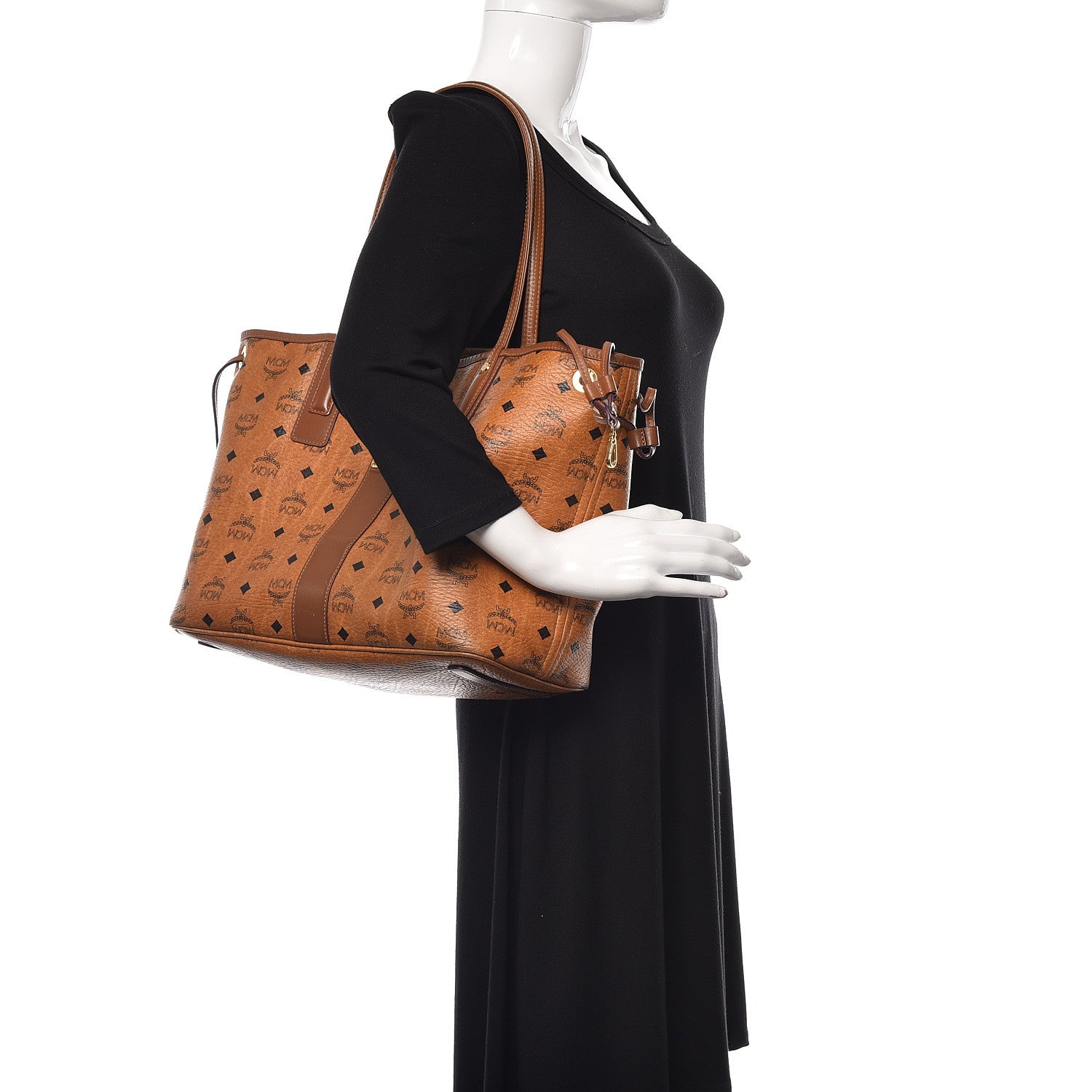 MCM Visetos Medium Liz Reversible Shopper Tote Cognac 3 of 22