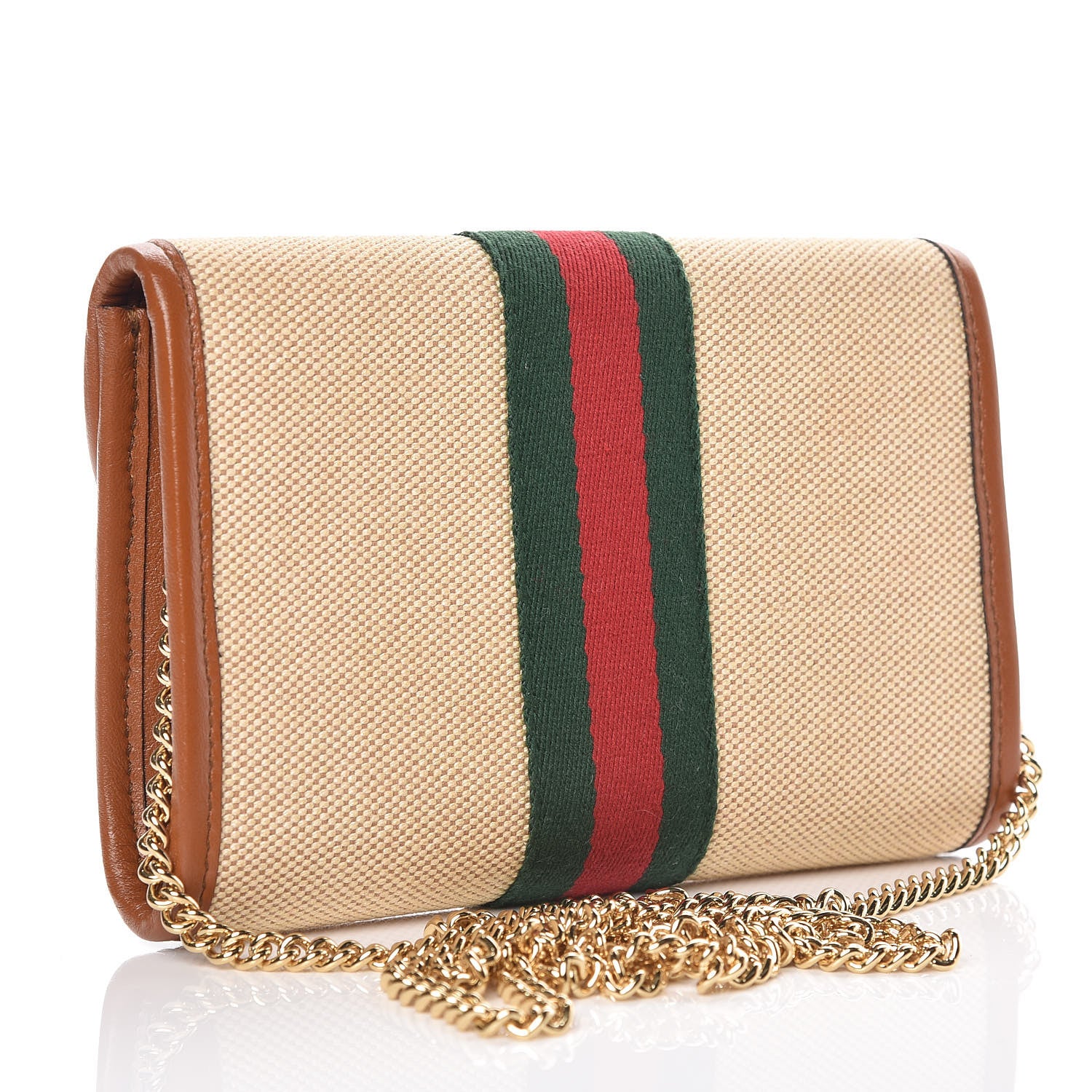 Gucci Vintage Canvas Calfskin Web Mini Rajah Slim Flap Shoulder Bag Sand Light Cuir 3 of 9