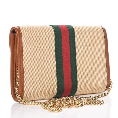 Gucci Vintage Canvas Calfskin Web Mini Rajah Slim Flap Shoulder Bag Sand Light Cuir 3 of 9