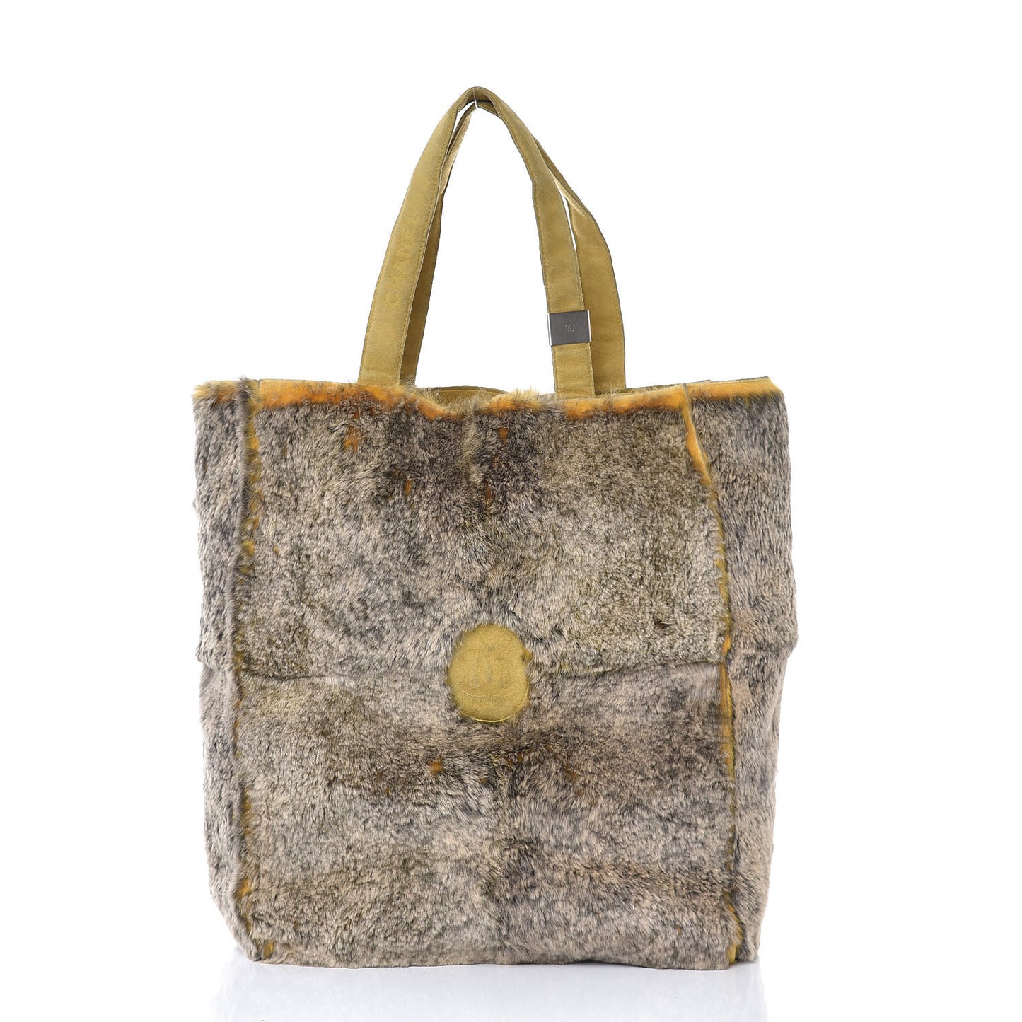 Suede Rabbit Fur Tote with Cosmetic Pouch Yellow