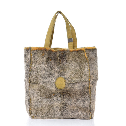 Chanel Suede Rabbit Fur Tote with Cosmetic Pouch Yellow 3 of 9