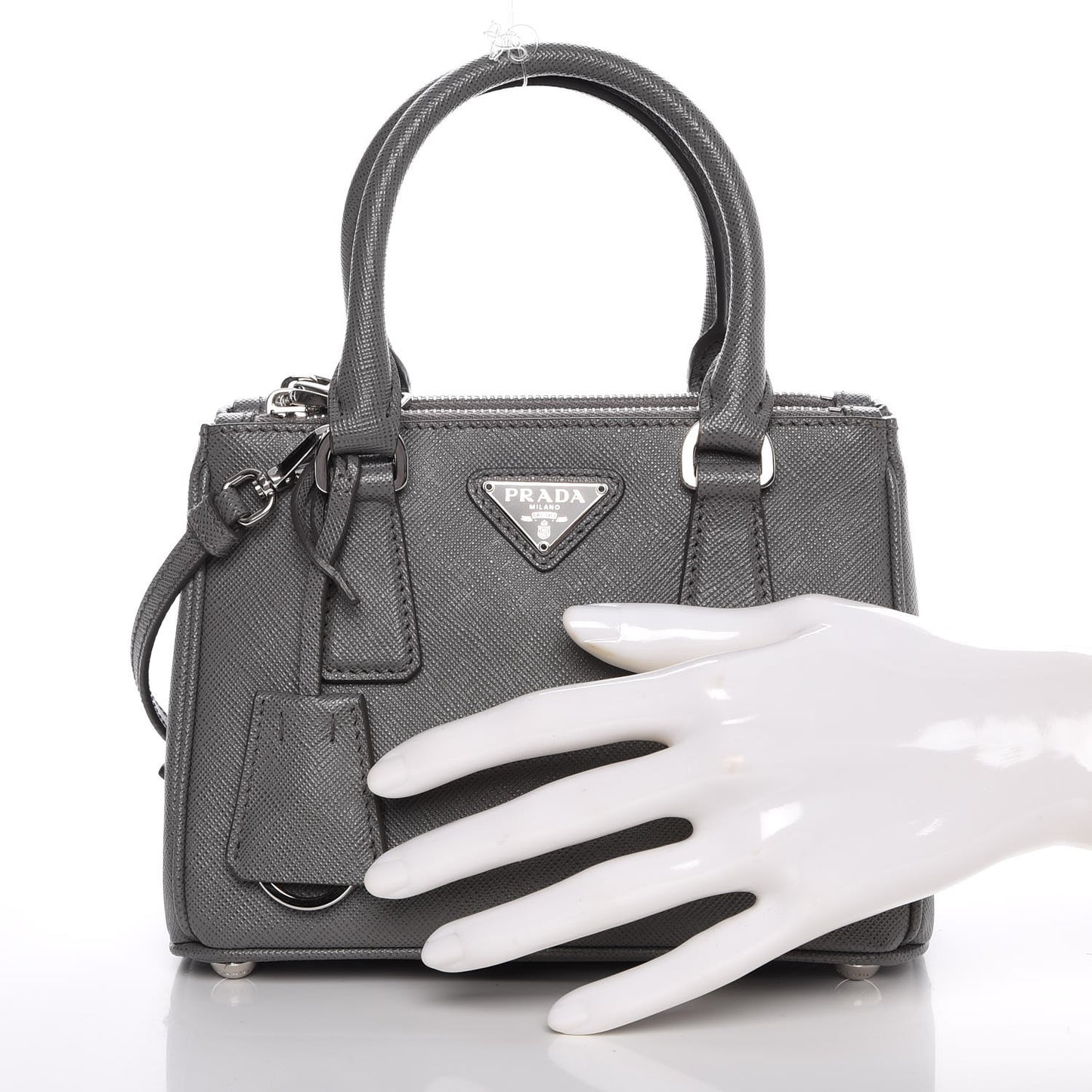 Saffiano Mini Galleria Double Zip Tote Marmo