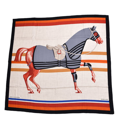 Hermes Cashmere Silk Cheval A La Couverture Shawl 140 Naturel Rouge Brique 1 of 7