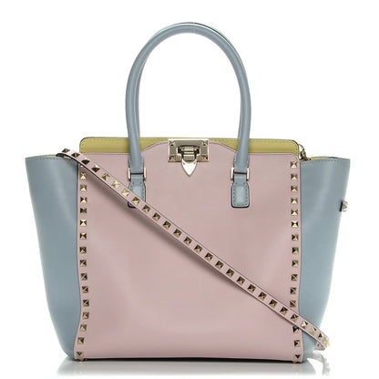 Valentino Garavani Vitello Watercolor Rockstud Double Handle Tote Rose Green Yellow Sky 1 of 7
