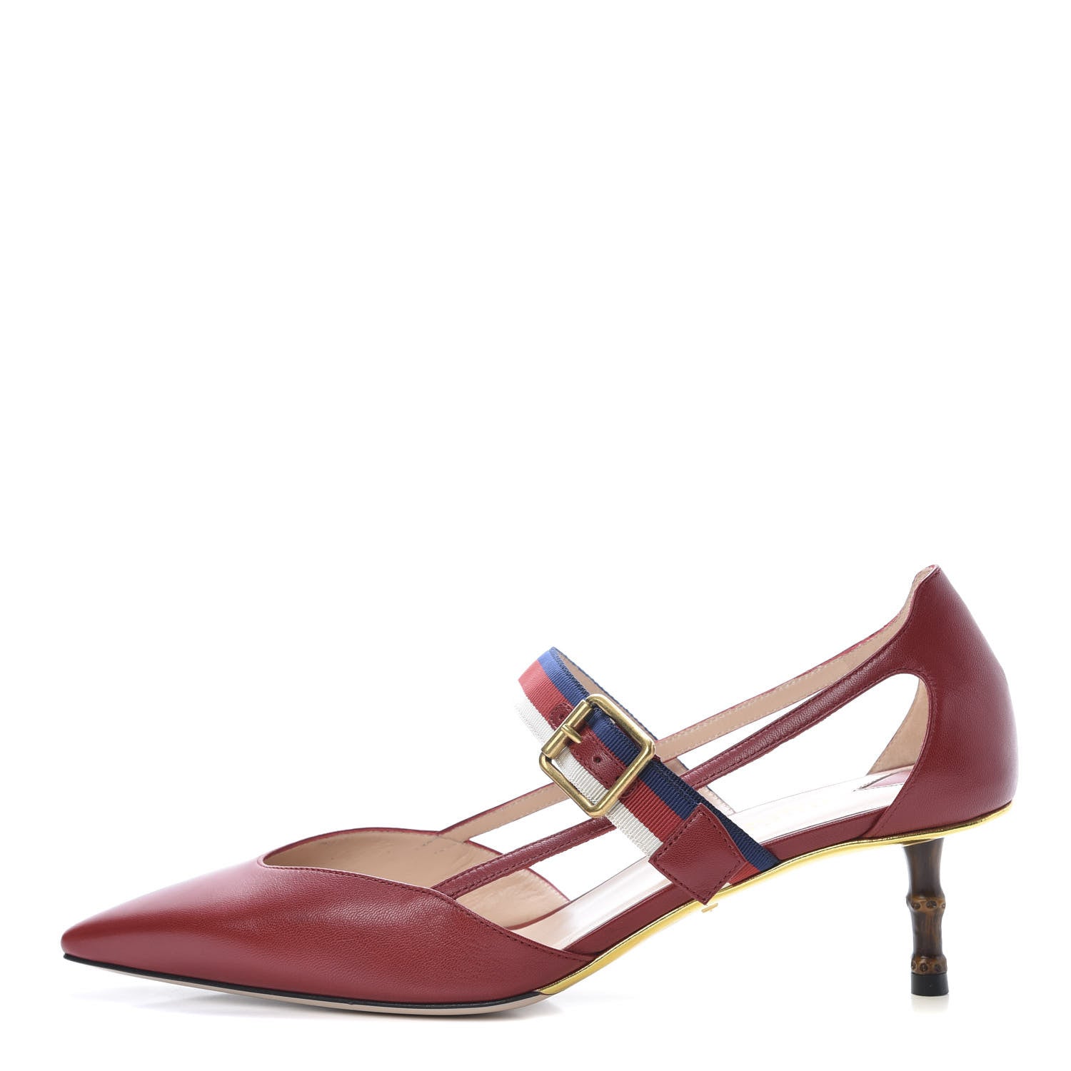 Gucci Malaga Kid Grosgrain Sylvie Web Bamboo Low Heel Pumps 39 Red 1 of 8