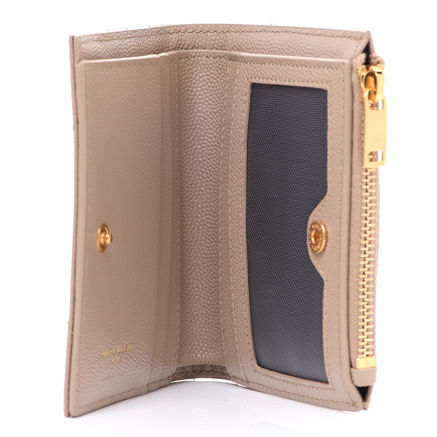 Saint Laurent Grain De Poudre Matelasse Chevron Monogram Zipped Card Case Dark Beige 5 of 8