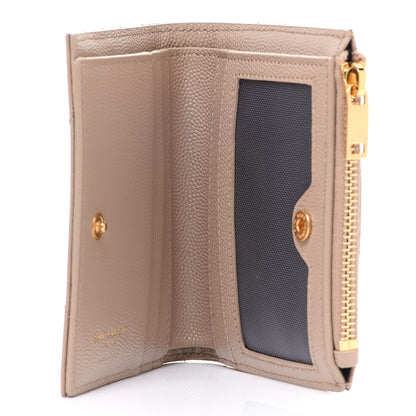 Saint Laurent Grain De Poudre Matelasse Chevron Monogram Zipped Card Case Dark Beige 5 of 8