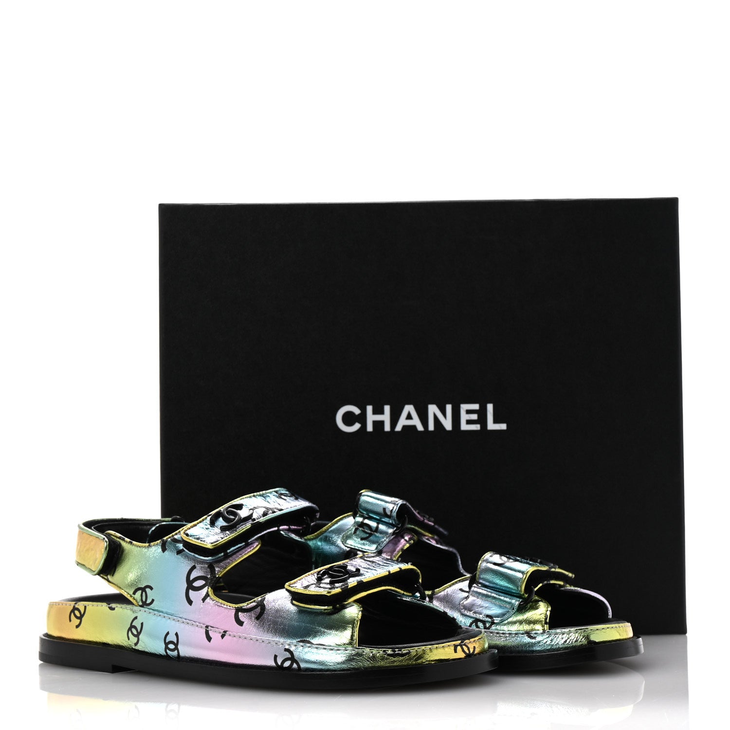 Chanel Laminated Lambskin Printed CC Dad Sandals 38 Multicolor Black 11 of 11