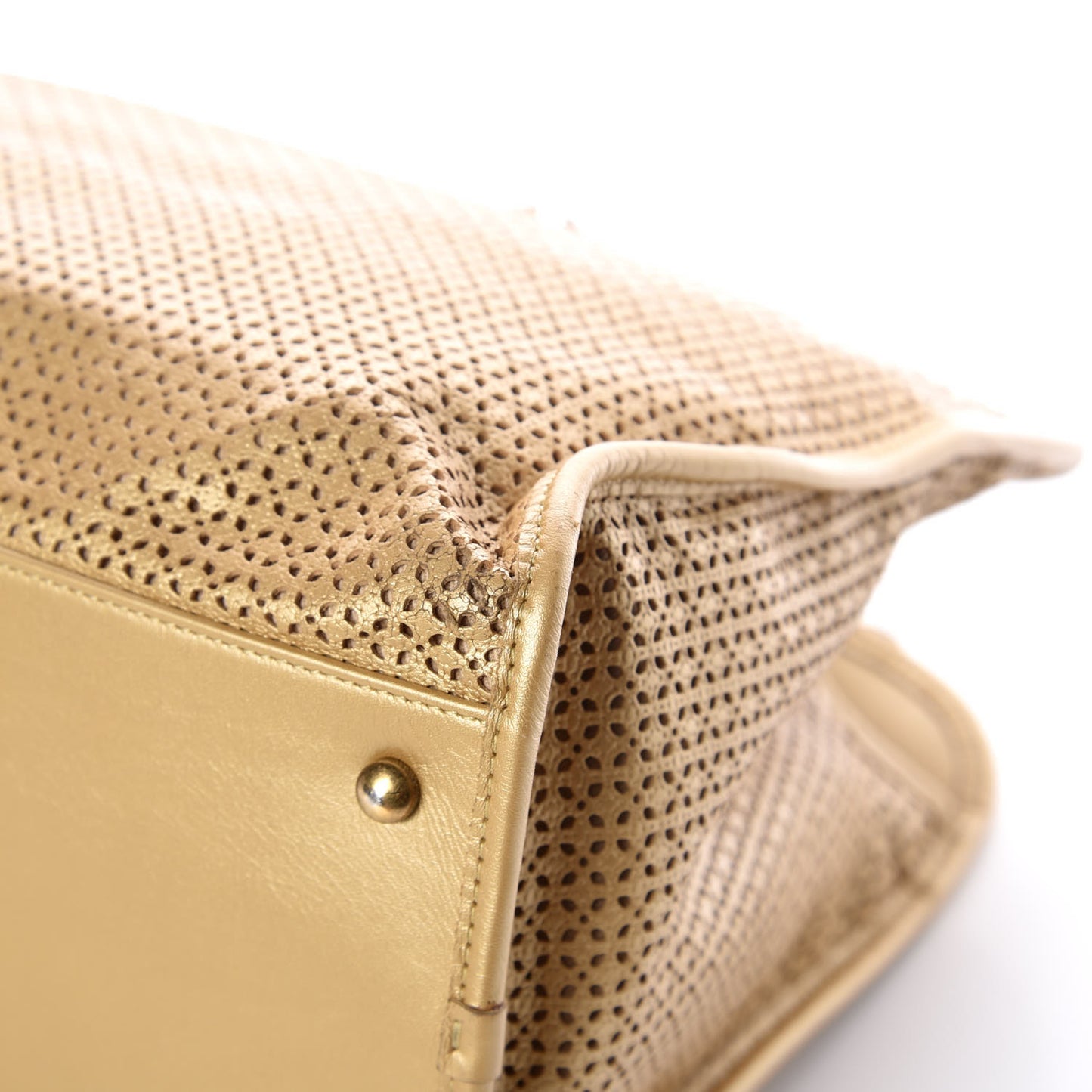 Metallic Calfskin Perforated Up In The Air Tote Gold
