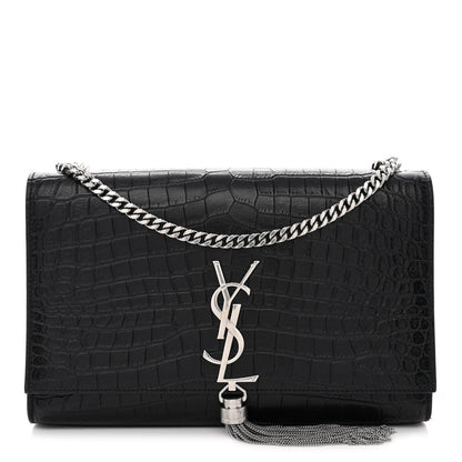 Saint Laurent Calfskin Crocodile Embossed Medium Classic Monogram Kate Tassel Satchel Black 1 of 10