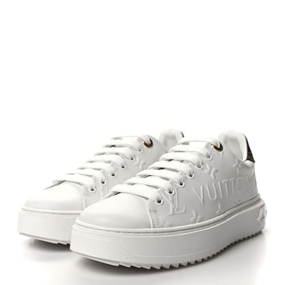 Louis Vuitton Calfskin Monogram Debossed Time Out Sneakers 38 White 3 of 8