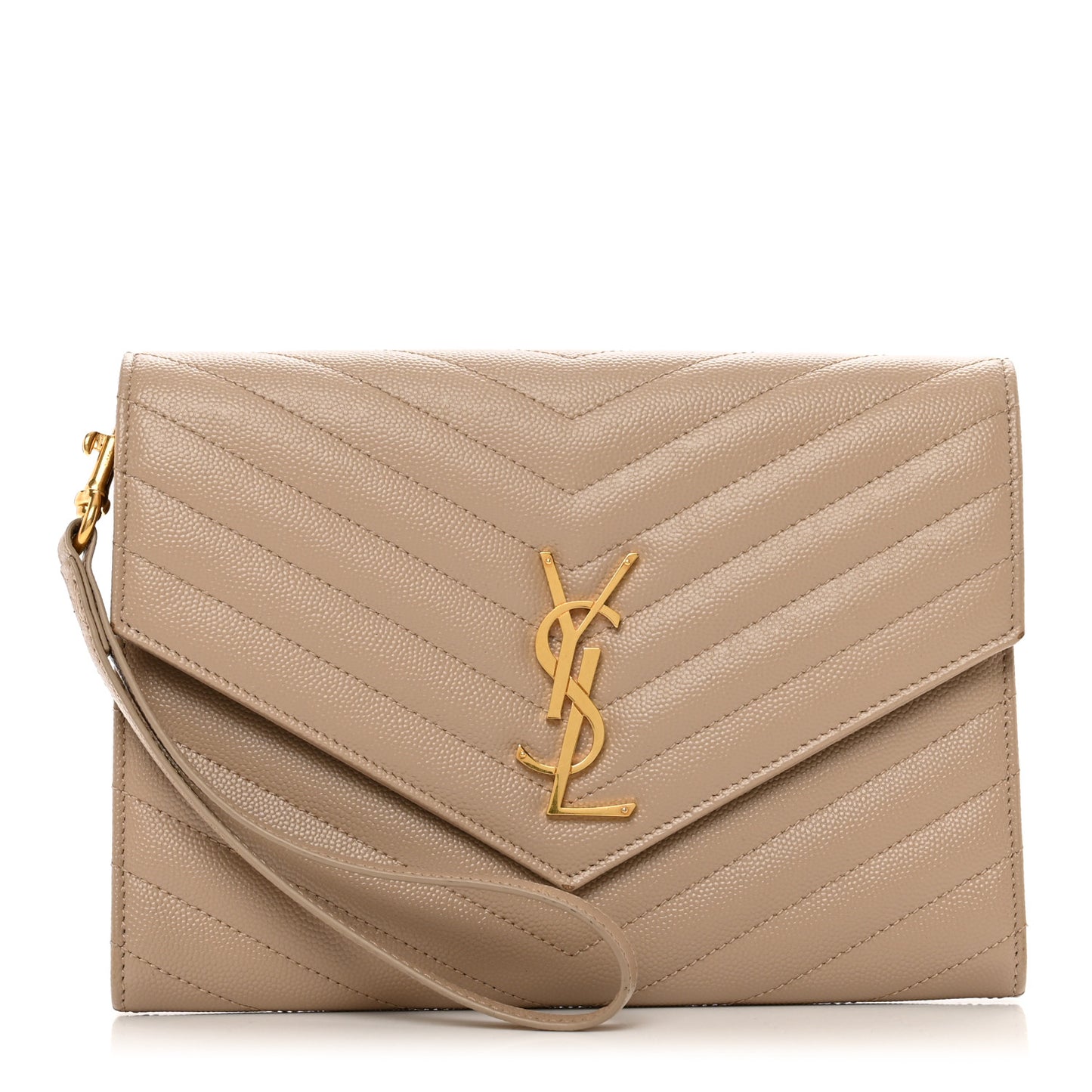 Grain De Poudre Matelasse Chevron Monogram Envelope Clutch Dark Beige