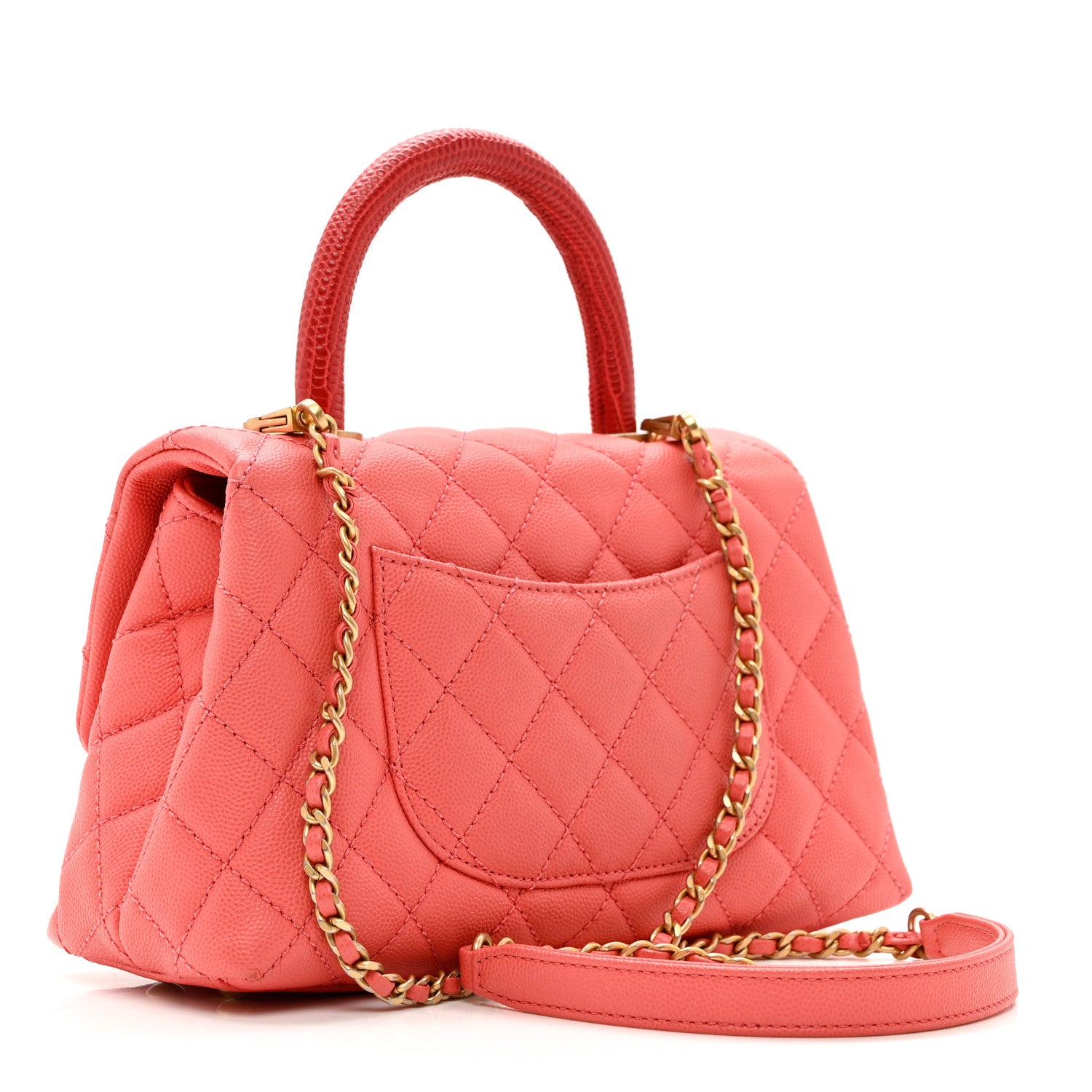 Chanel Caviar Lizard Embossed Quilted Mini Coco Handle Flap Pink 2 of 8