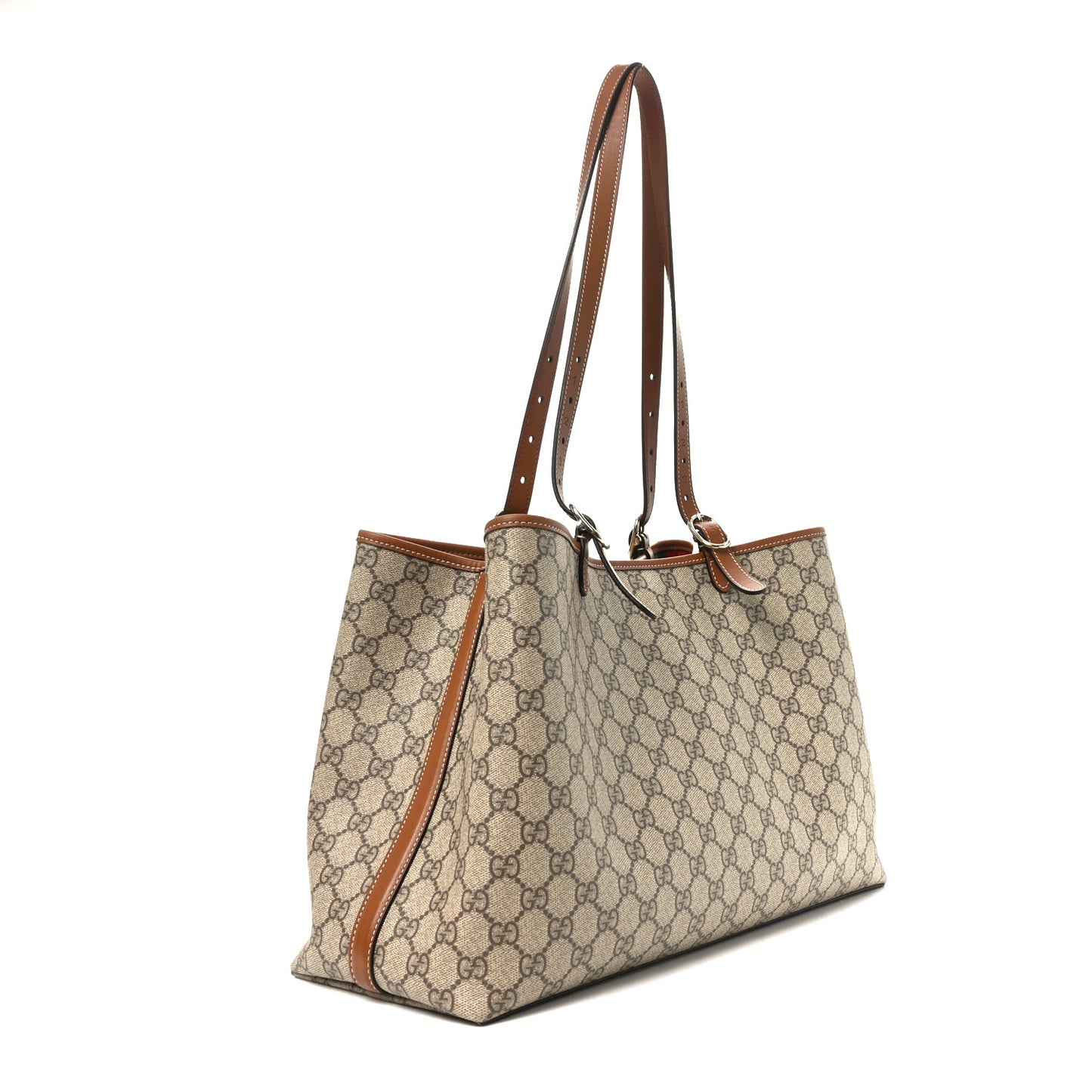 GG Supreme Monogram Emblem Large Tote Bag Beige Dark Brown