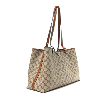 Gucci GG Supreme Monogram Emblem Large Tote Bag Beige Dark Brown 3 of 9