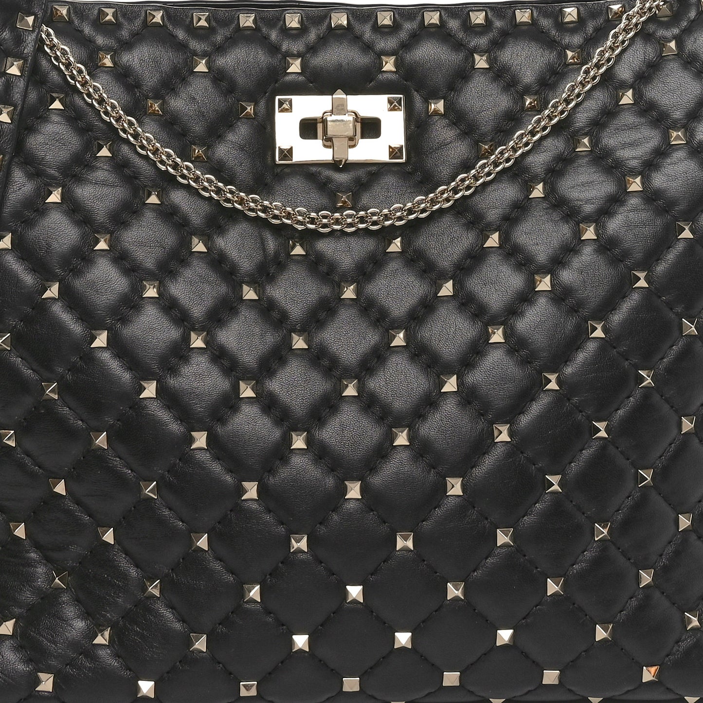 Nappa Rockstud Spike Shoulder Tote Black