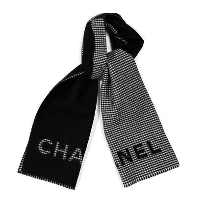 Chanel Cashmere CC Stole Black Grey 1 of 3