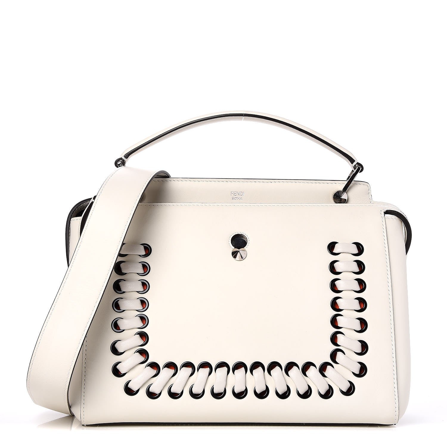 Fendi Vitello Baltico Dolce Shiny Nappa Lace Up DotCom Satchel White Parrot 1 of 7