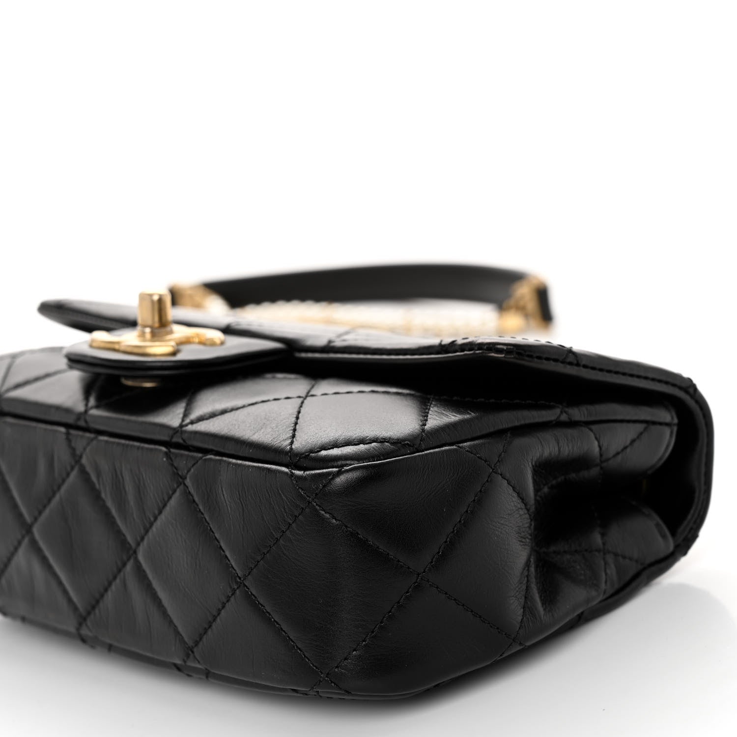 Chanel Calfskin Quilted Mini Rectangular Crystal Pearls Chain Flap Black 9 of 9