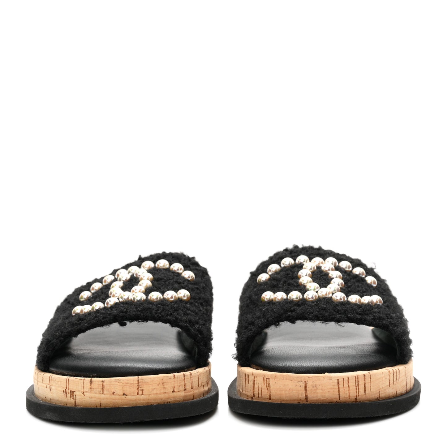 Fabric Pearl Cork CC Slip On Sandals 38 Black