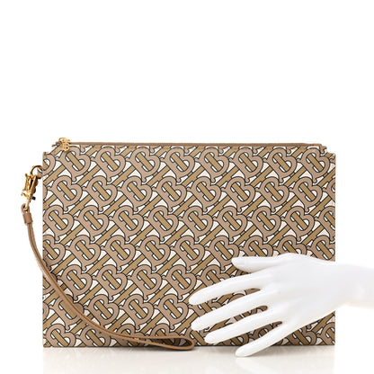 Burberry Calfskin Monogram Panola Zip Pouch Beige 2 of 10