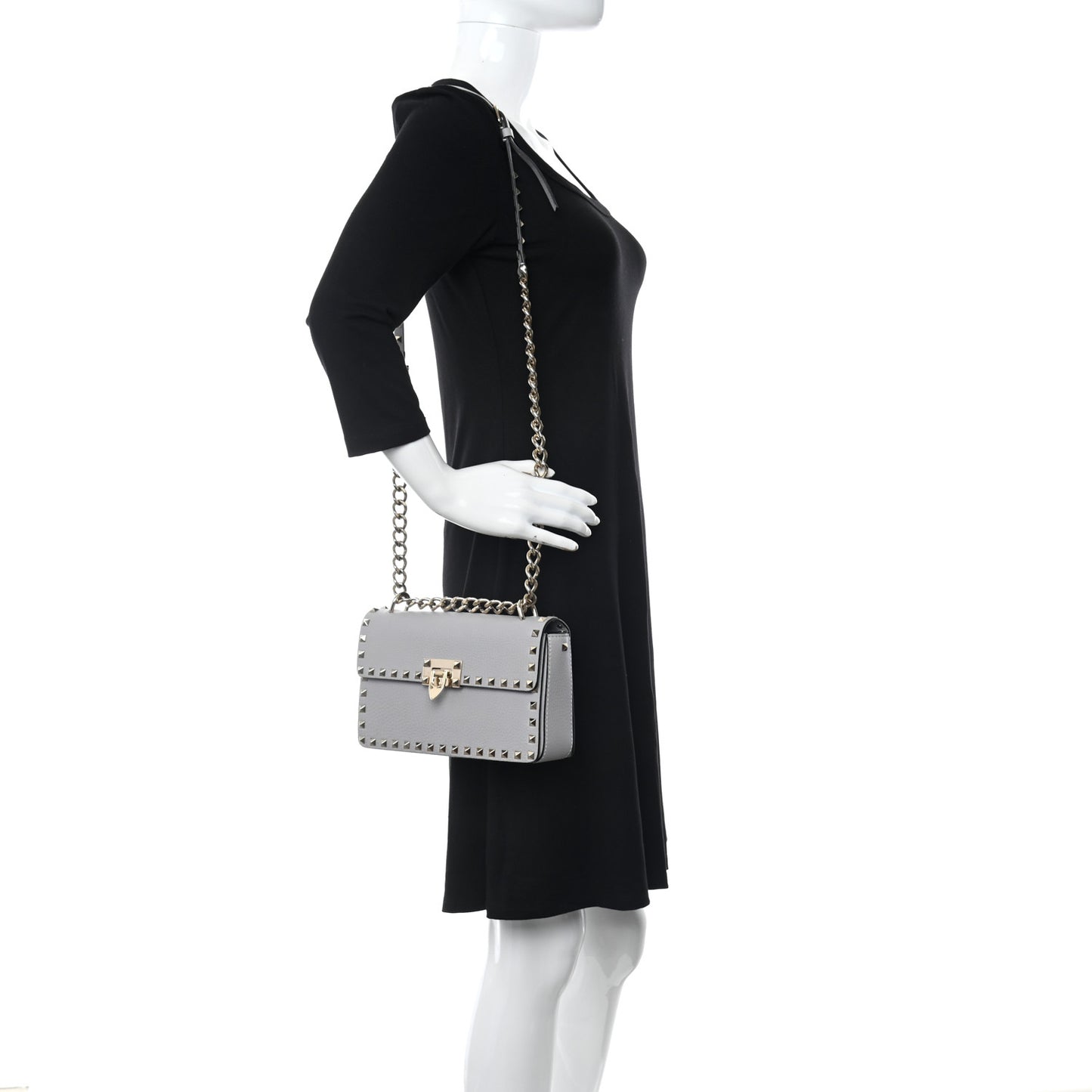 Pebbled Calfskin Rockstud Flip Lock Bag Pastel Grey