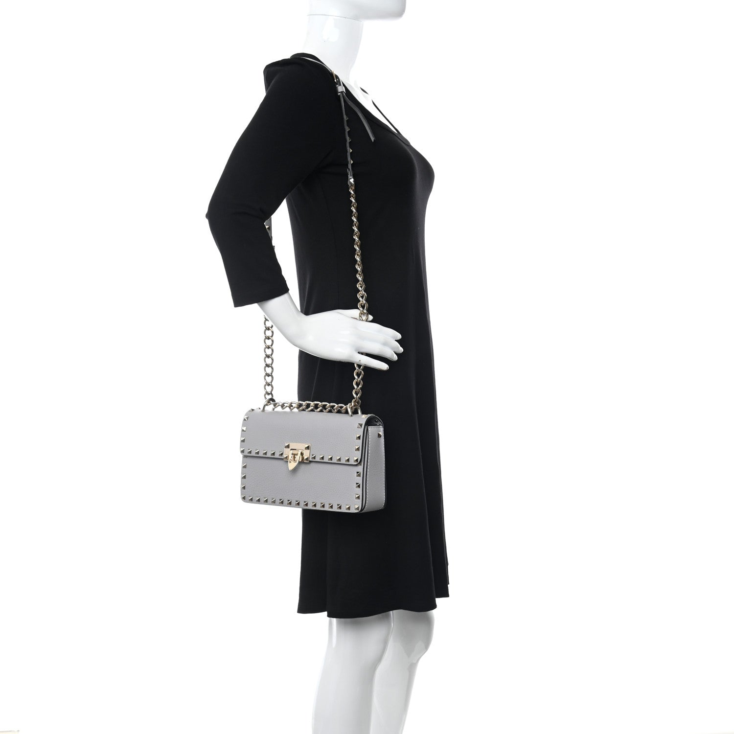 Valentino Garavani Pebbled Calfskin Rockstud Flip Lock Bag Pastel Grey 2 of 10