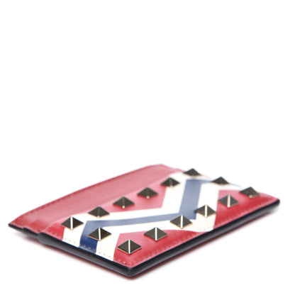 Valentino Garavani Vitello Zig Zag Print Rockstud Card Holder Blue Red 3 of 10