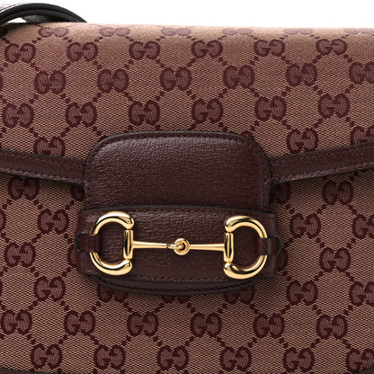 Gucci Monogram Textured Dollar Calfskin Horsebit 1955 Shoulder Bag Sahara Rubino Chardonnay 7 of 9