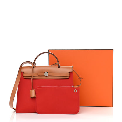 Hermes Vache Hunter Toile Herbag Zip 31 PM Rouge Tomate Natural 12 of 17
