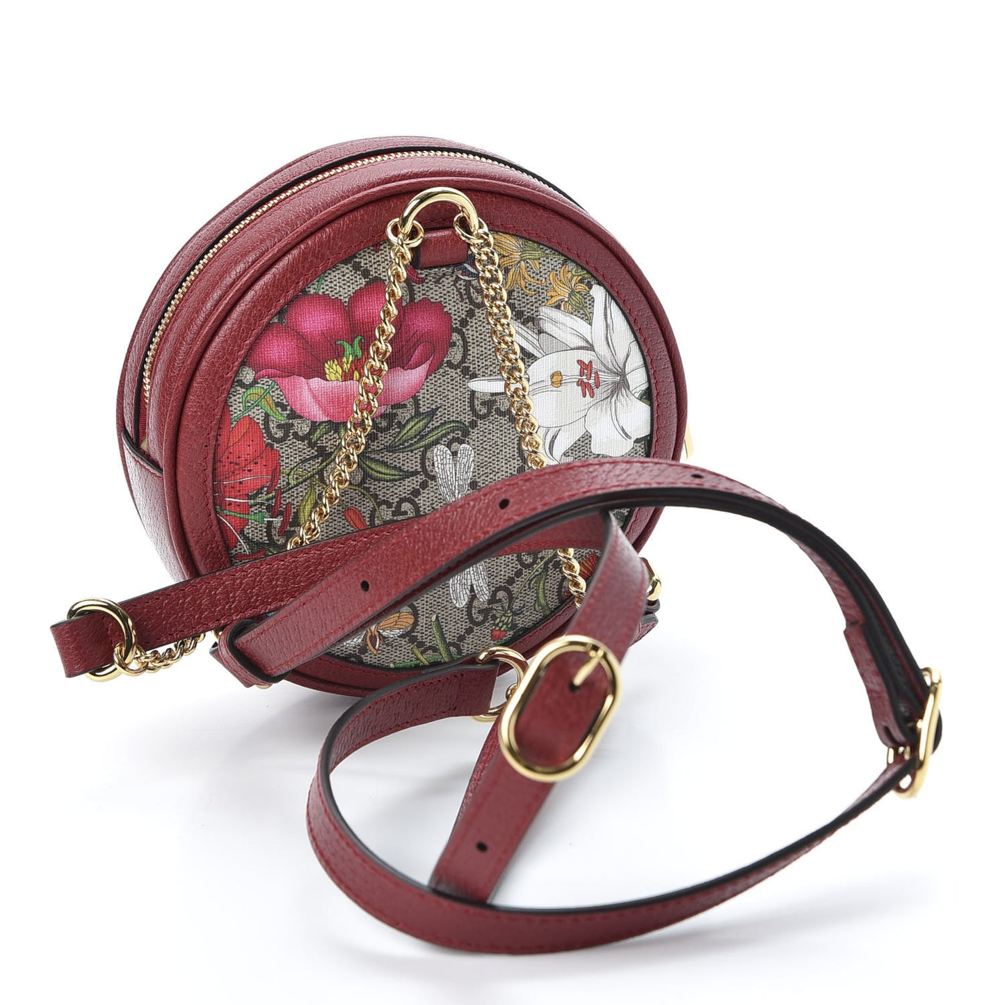 GG Supreme Monogram Web Flora Mini Ophidia Round Backpack Red