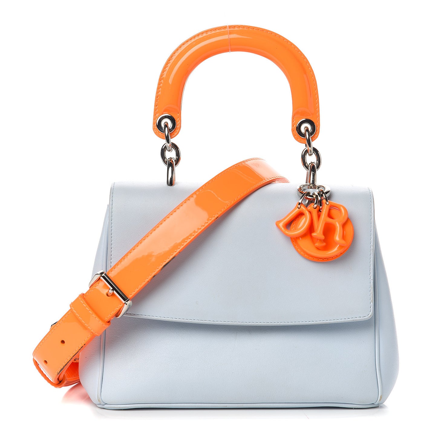 Patent Smooth Calfskin Mini Be Dior Flap Orange Light Blue