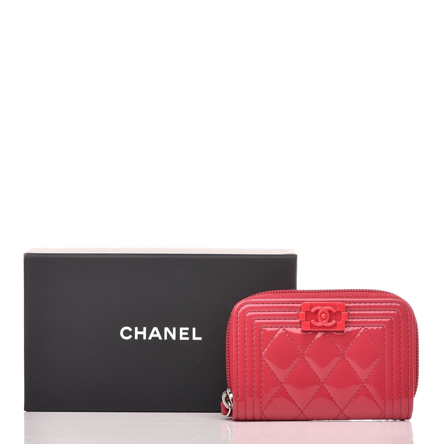 Chanel Patent Quilted Plexiglass Zip Around Boy Coin Purse Wallet Pink 9 of 9