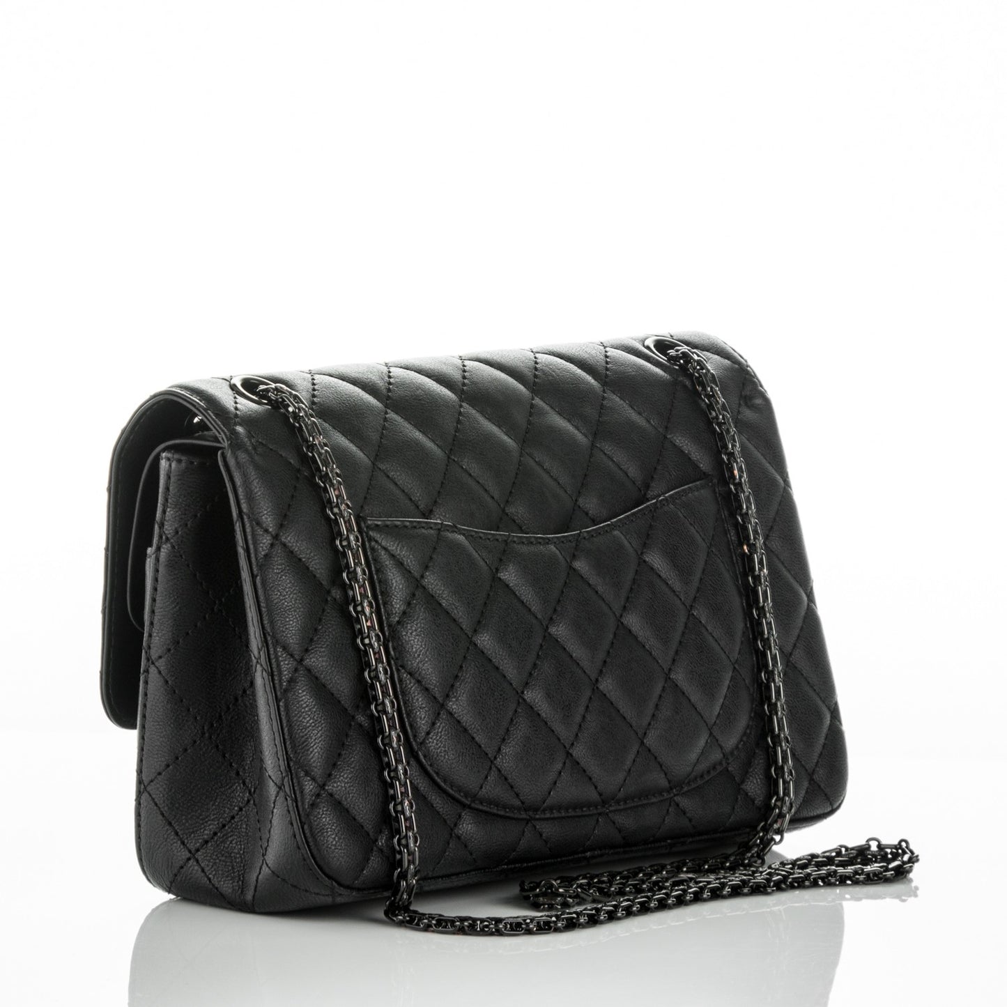 Crumpled Calfskin Quilted 2.55 Reissue 226 Double Flap So Black