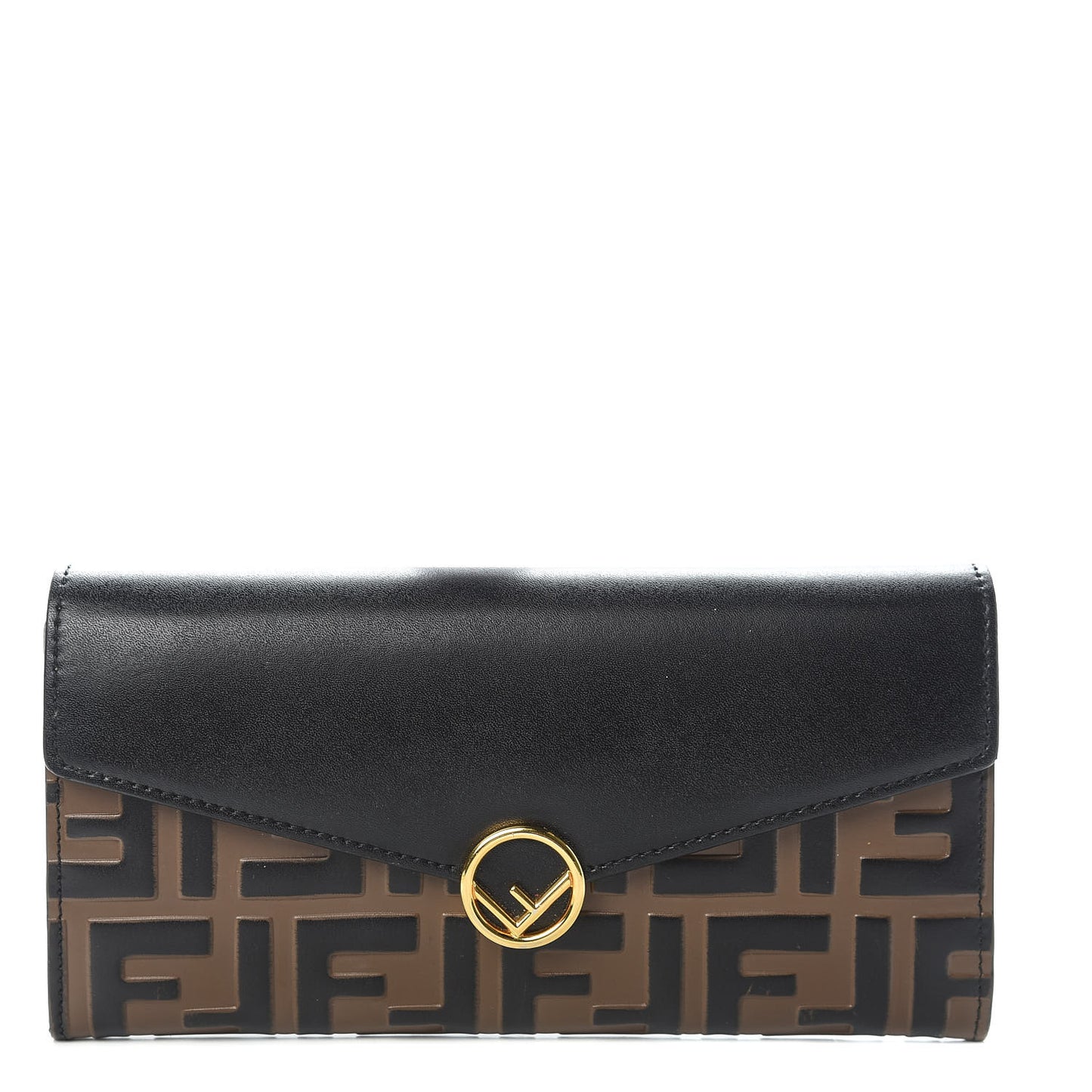 Vitello Liberty F is Fendi Bi-Color FF 1974 Embossed Continental Envelope Wallet Maya Black