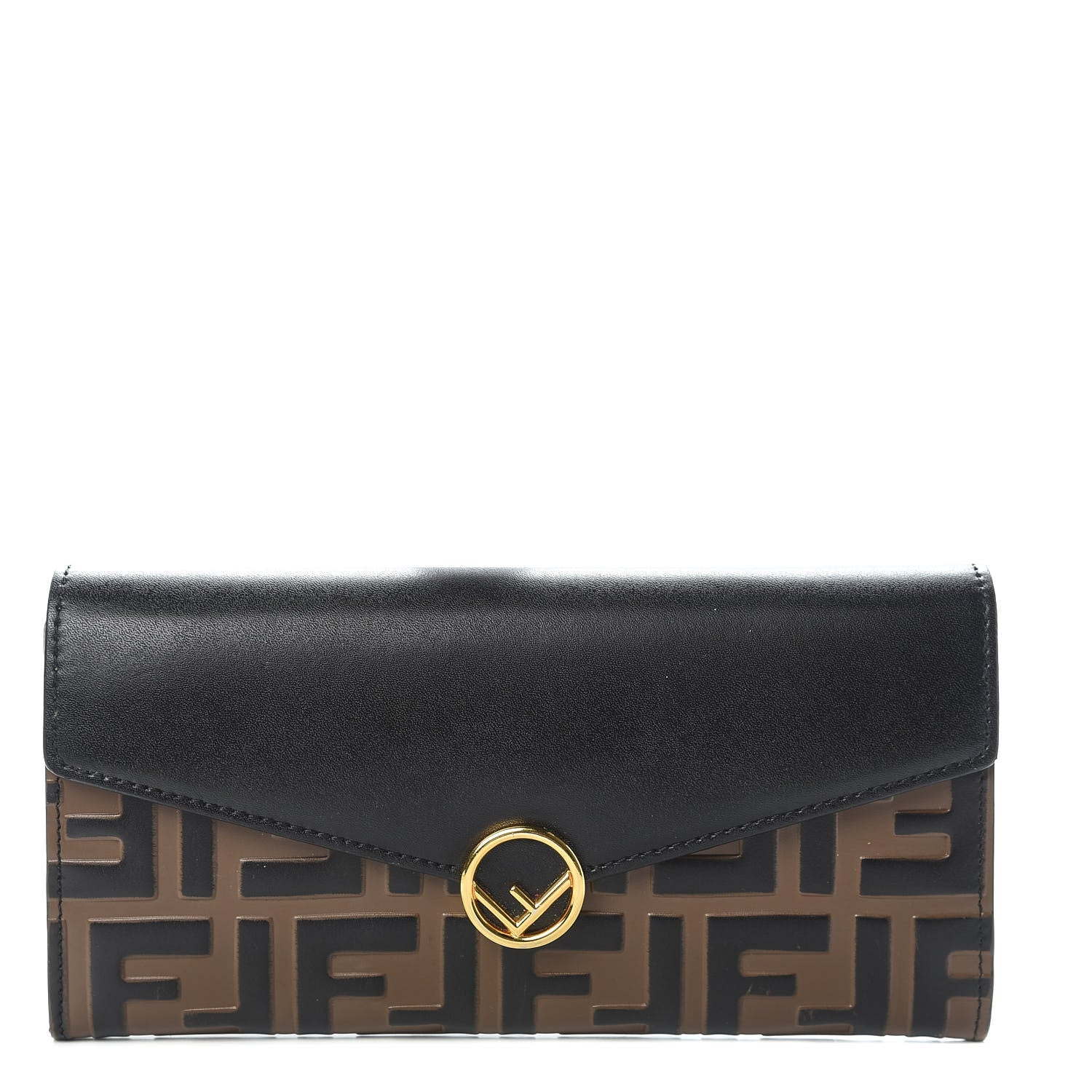 Fendi Vitello Liberty F is Fendi Bi-Color FF 1974 Embossed Continental Envelope Wallet Maya Black 1 of 8