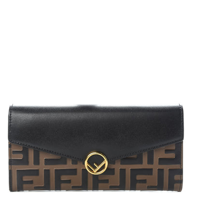 Fendi Vitello Liberty F is Fendi Bi-Color FF 1974 Embossed Continental Envelope Wallet Maya Black 1 of 8