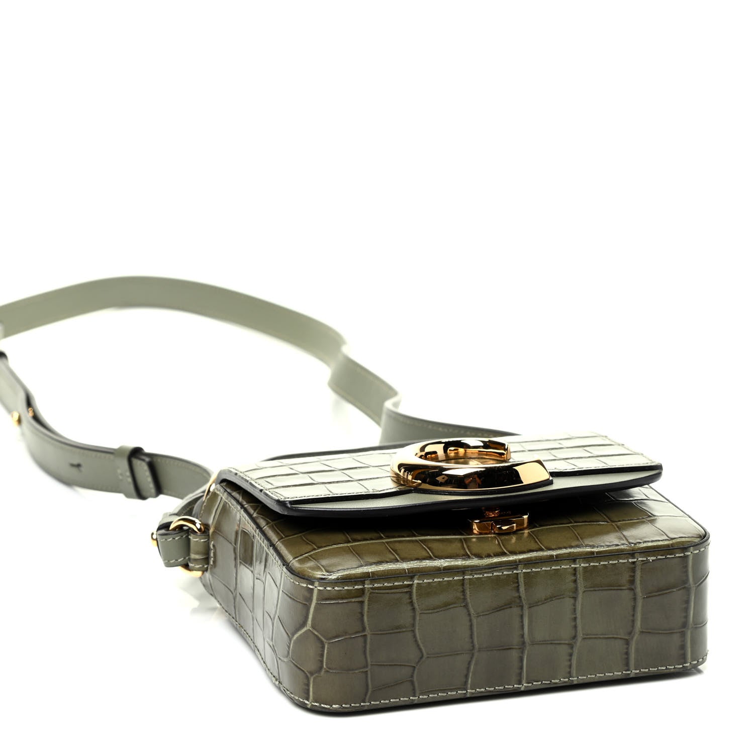 Chloe Calfskin Crocodile Embossed Mini C Double Carry Misty Forest 3 of 4