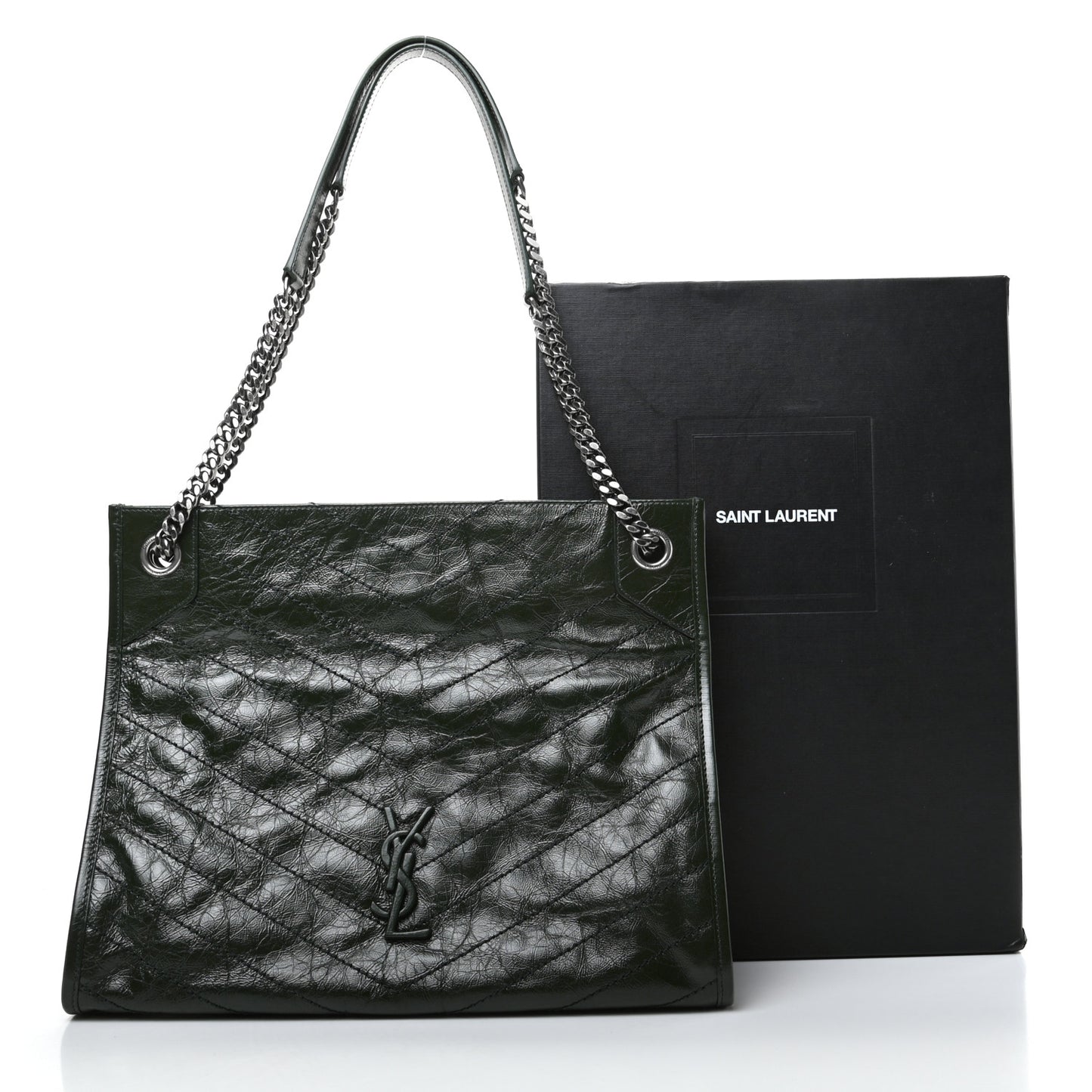 Crinkled Calfskin Matelasse Monogram Medium Niki Shopper Tote New Vert