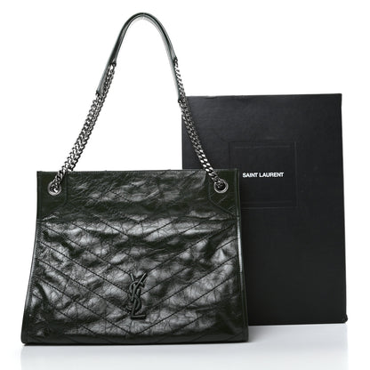 Saint Laurent Crinkled Calfskin Matelasse Monogram Medium Niki Shopper Tote New Vert 11 of 11