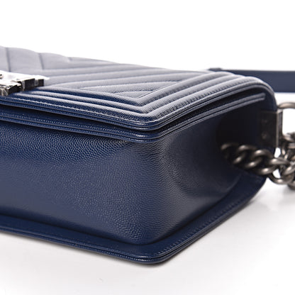 Chanel Caviar Chevron Quilted Medium Boy Flap Navy 9 of 11