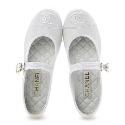 Chanel Lambskin Mary Jane Flats 37.5 White 2 of 10
