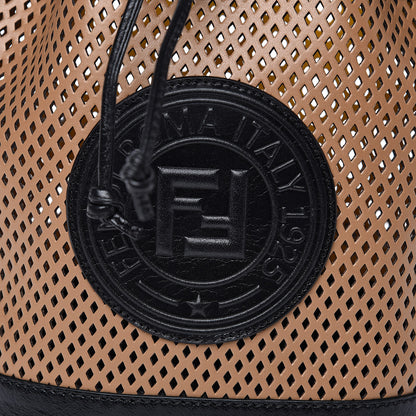 Fendi Vitello Liberty Glossy Lambskin F is Fendi Perforated Large Mon Tresor Bucket Bag Sand Mimosa Black 8 of 9
