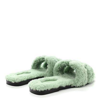 Hermes Woolskin Oran Sandals 37.5 Vert D’Eau 4 of 8