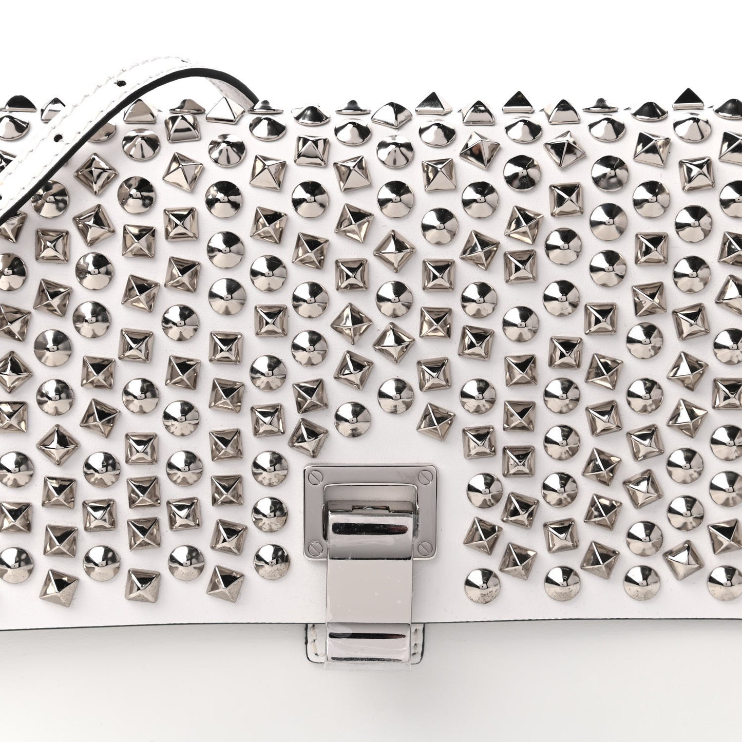 Calfskin Lambskin Studded Small Lunch Bag White