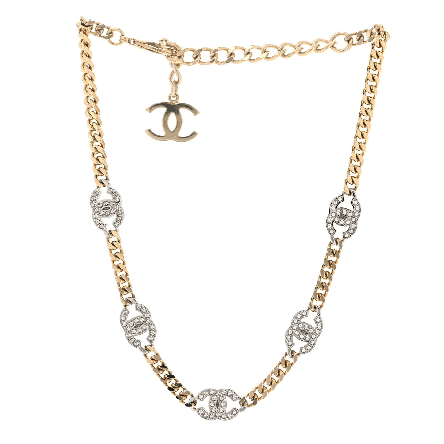 Crystal Chain CC Link Choker Gold Silver