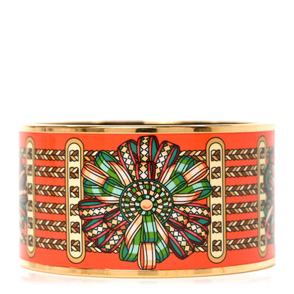 Hermes Enamel Printed Rubans de Cheval Extra Wide Bracelet 65 Orange 1 of 5