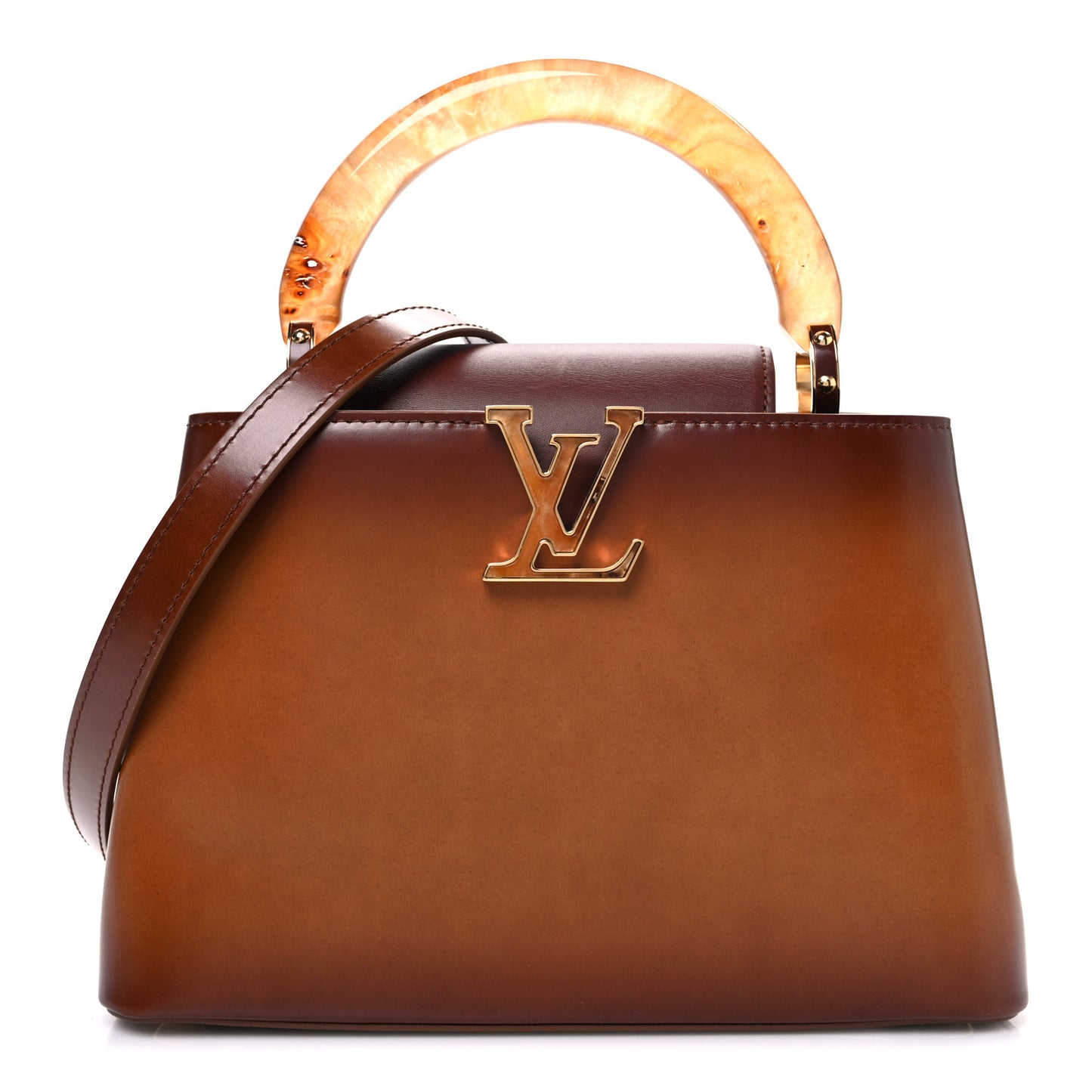 Calfskin Resin Capucines BB Smoked Tan