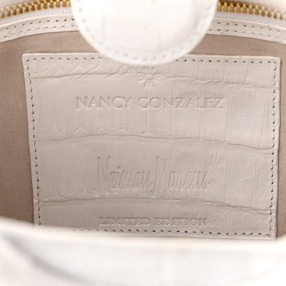 Nancy Gonzalez Crocodile Laser Cut Floral Handbag White Natural 6 of 10